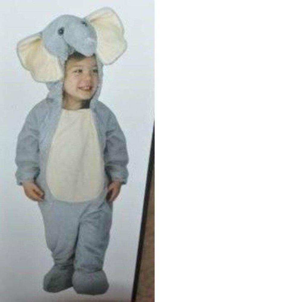 Baby Elephant Halloween Costume Gray 6/12 mths 1 Piece Hooded Plush Jumpsuit